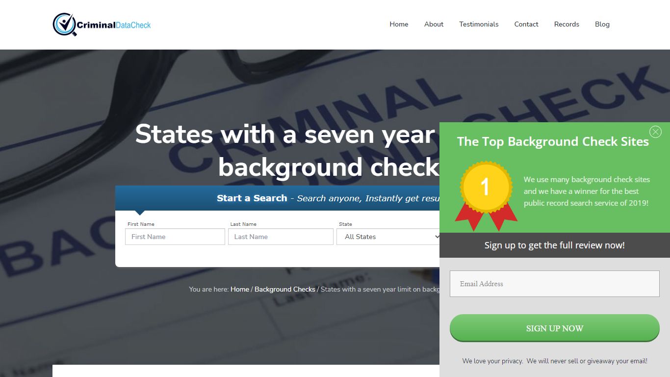 States with a seven year limit on background checks